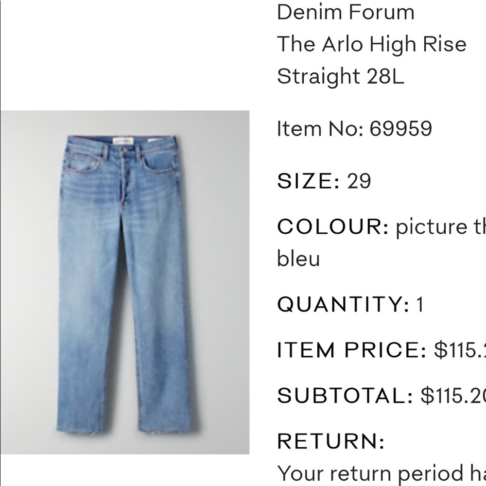 Aritzia Denim Forum Arlo High Rise size 29